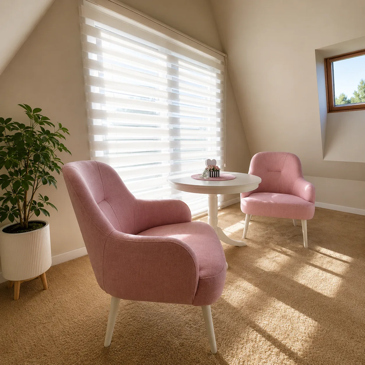 Relaxing corner with pink armchairs